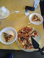 Pizza with Pepperoni Mushrooms and Black Olives